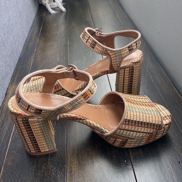 New Urban Outfitters Sienna Rattan Multi-Coloured Sandal with Block Heels - Picture 5 of 12